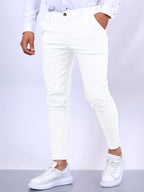 Stefan | Men's Slim Fit Chinos in Blue, Stretch Business Trousers | Bella Blue | Pure Black