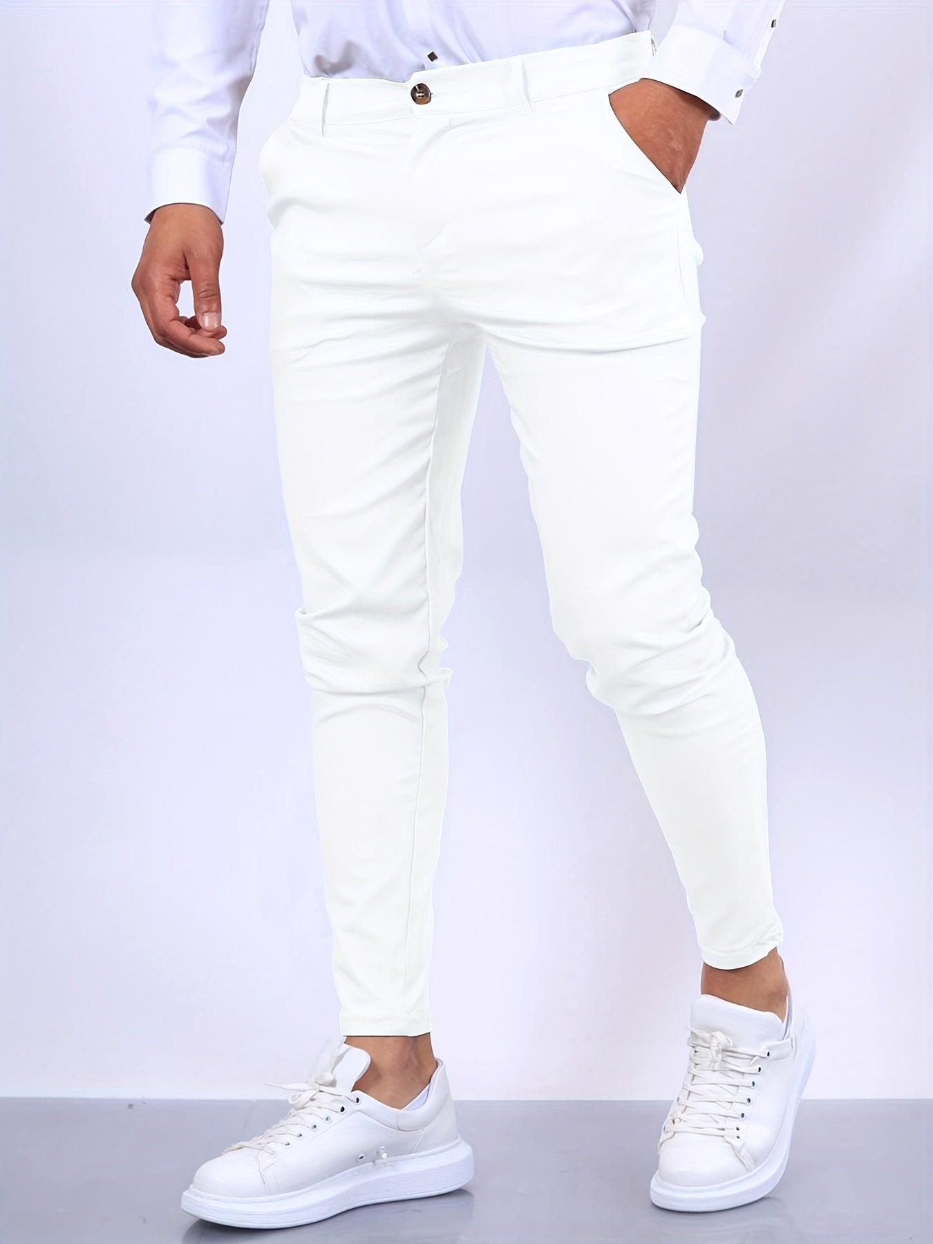 Stefan | Men's Slim Fit Chinos in Blue, Stretch Business Trousers | Bella Blue | Pure Black