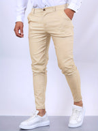 Stefan | Men's Slim Fit Chinos in Blue, Stretch Business Trousers | Bella Blue | Pure Black