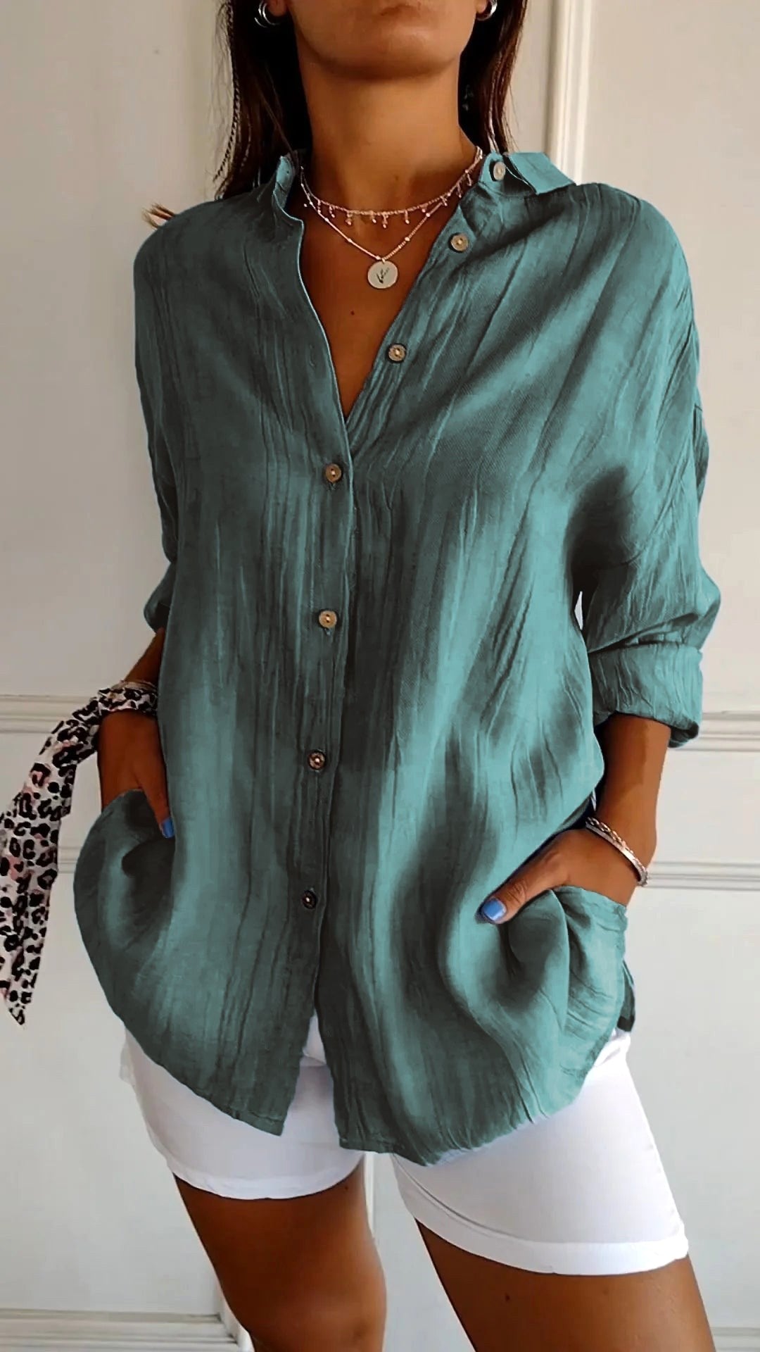 Stella | Women's Cotton Relaxed Button-Up Blouse - image 6