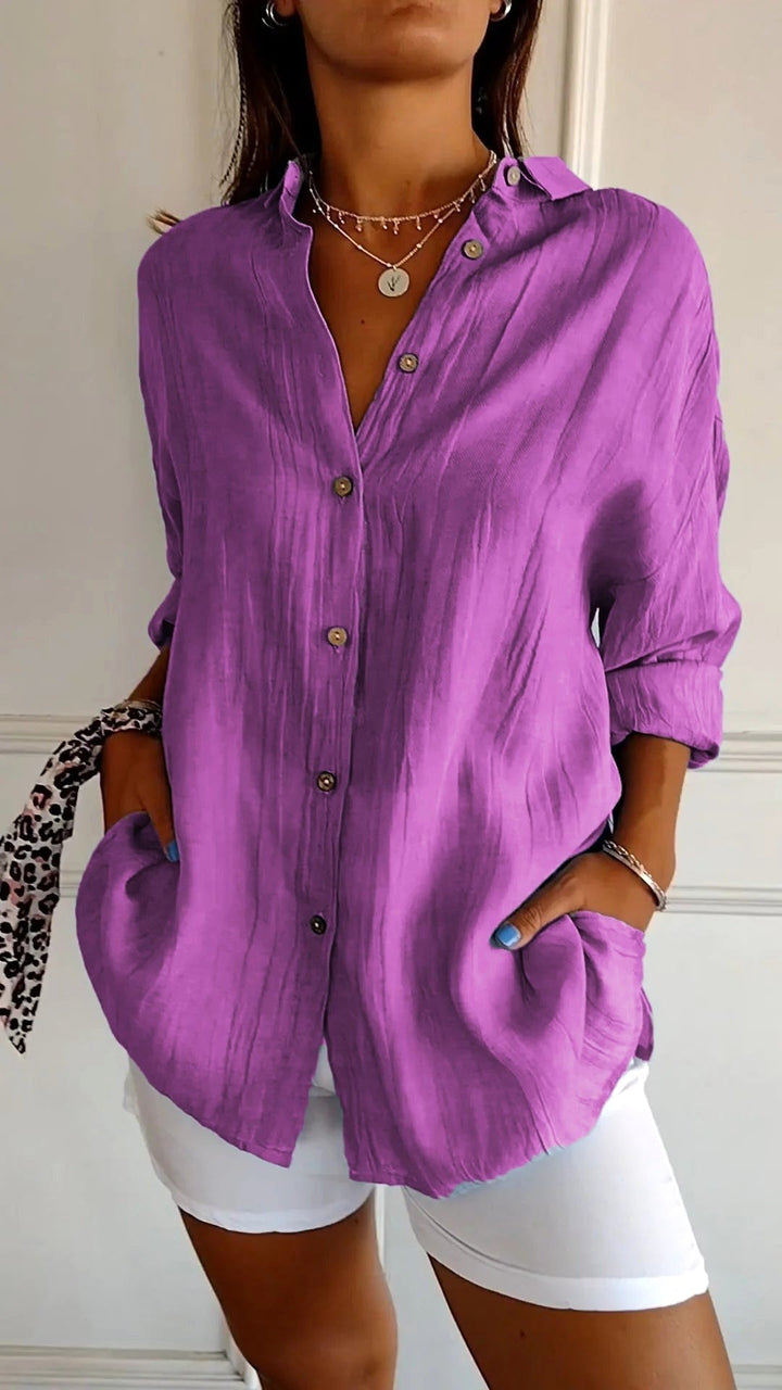 Stella | Women's Cotton Relaxed Button-Up Blouse - image 9