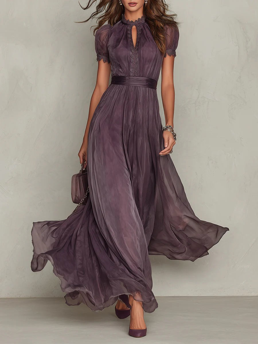 Summer | Women's Chiffon Maxi Dress, Puff Sleeve Evening Dress | Bella Blue