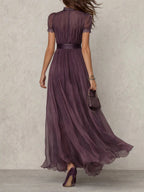 Summer | Women's Chiffon Maxi Dress, Puff Sleeve Evening Dress | Bella Blue