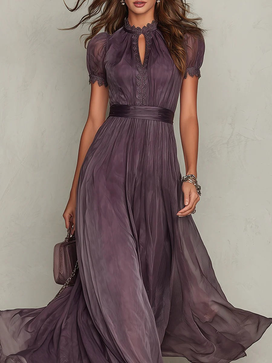 Summer | Women's Chiffon Maxi Dress, Puff Sleeve Evening Dress | Bella Blue