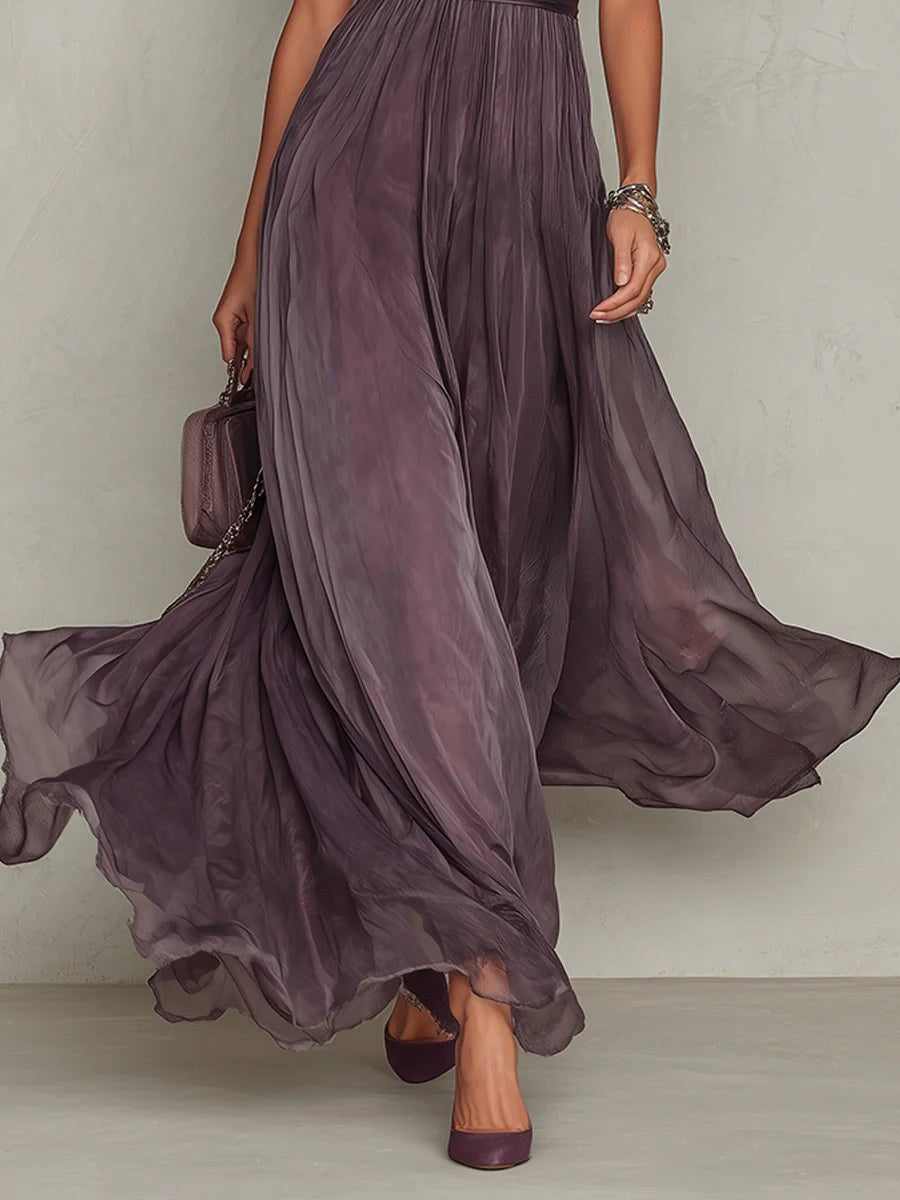 Summer | Women's Chiffon Maxi Dress, Puff Sleeve Evening Dress | Bella Blue