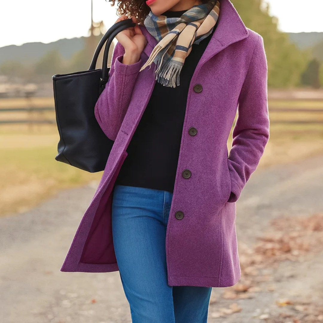 Susan | Women's Classic Button-Front Winter Coat, Tailored Autumn Coat | Bella Blue