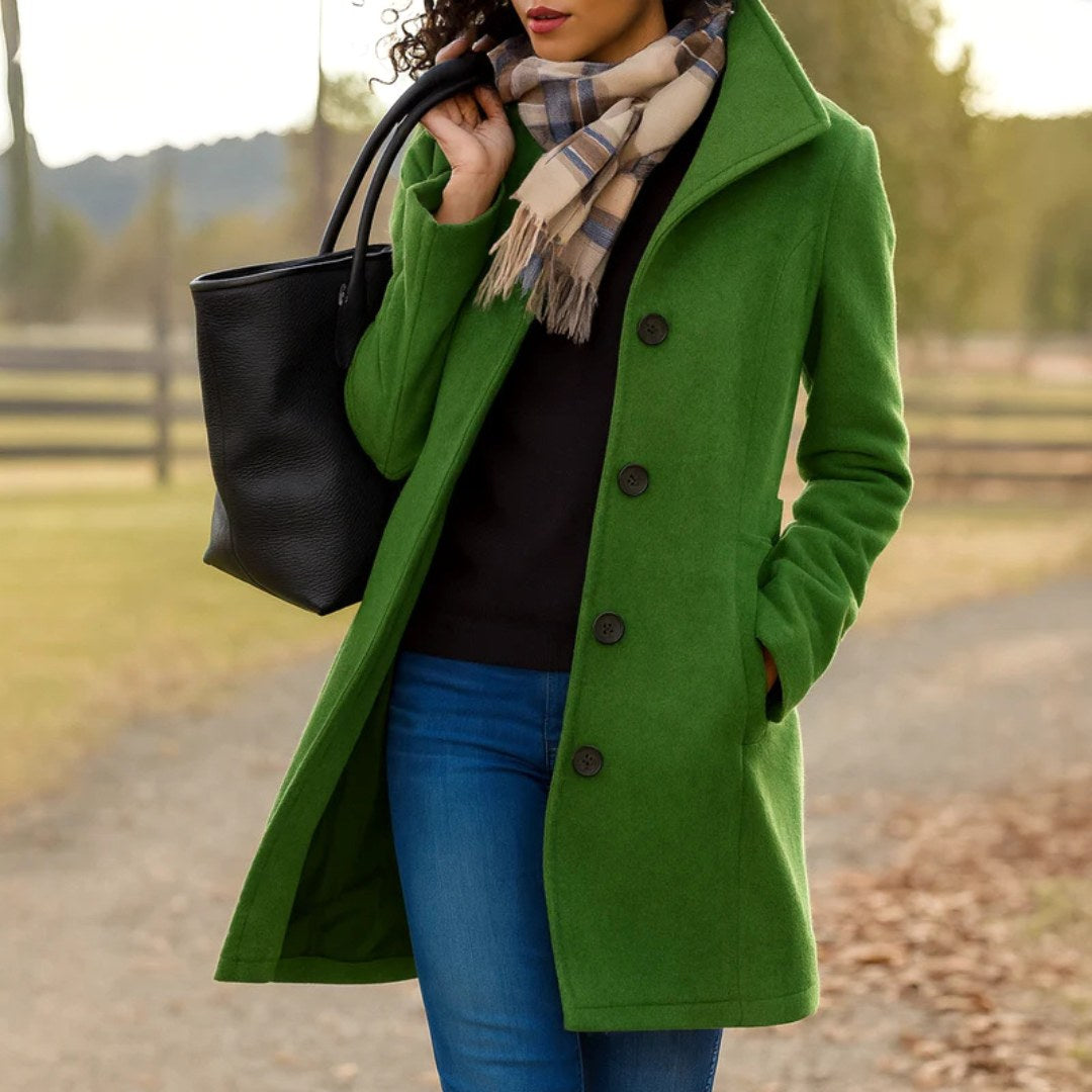 Susan | Women's Classic Button-Front Winter Coat, Tailored Autumn Coat | Bella Blue