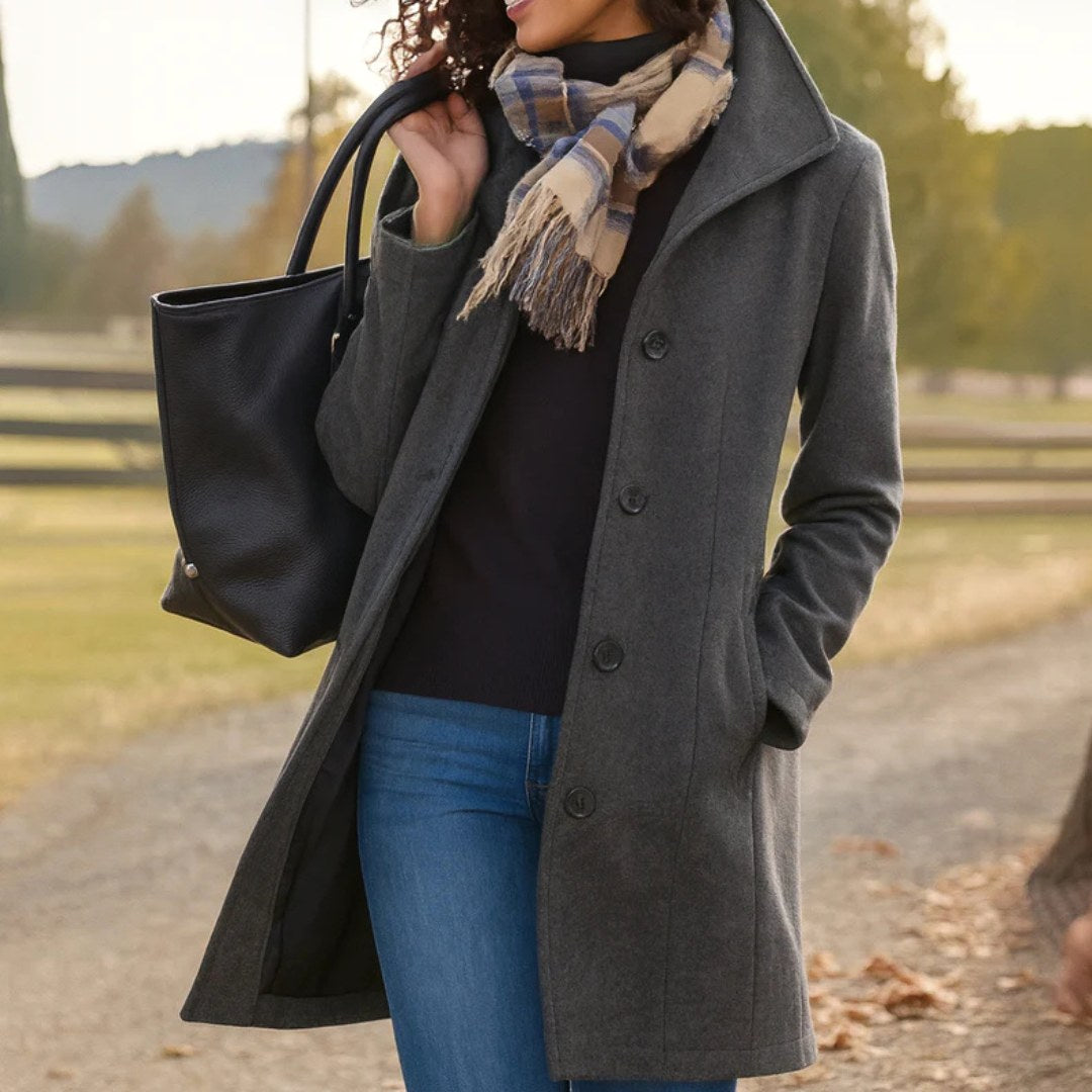 Susan | Women's Classic Button-Front Winter Coat, Tailored Autumn Coat | Bella Blue
