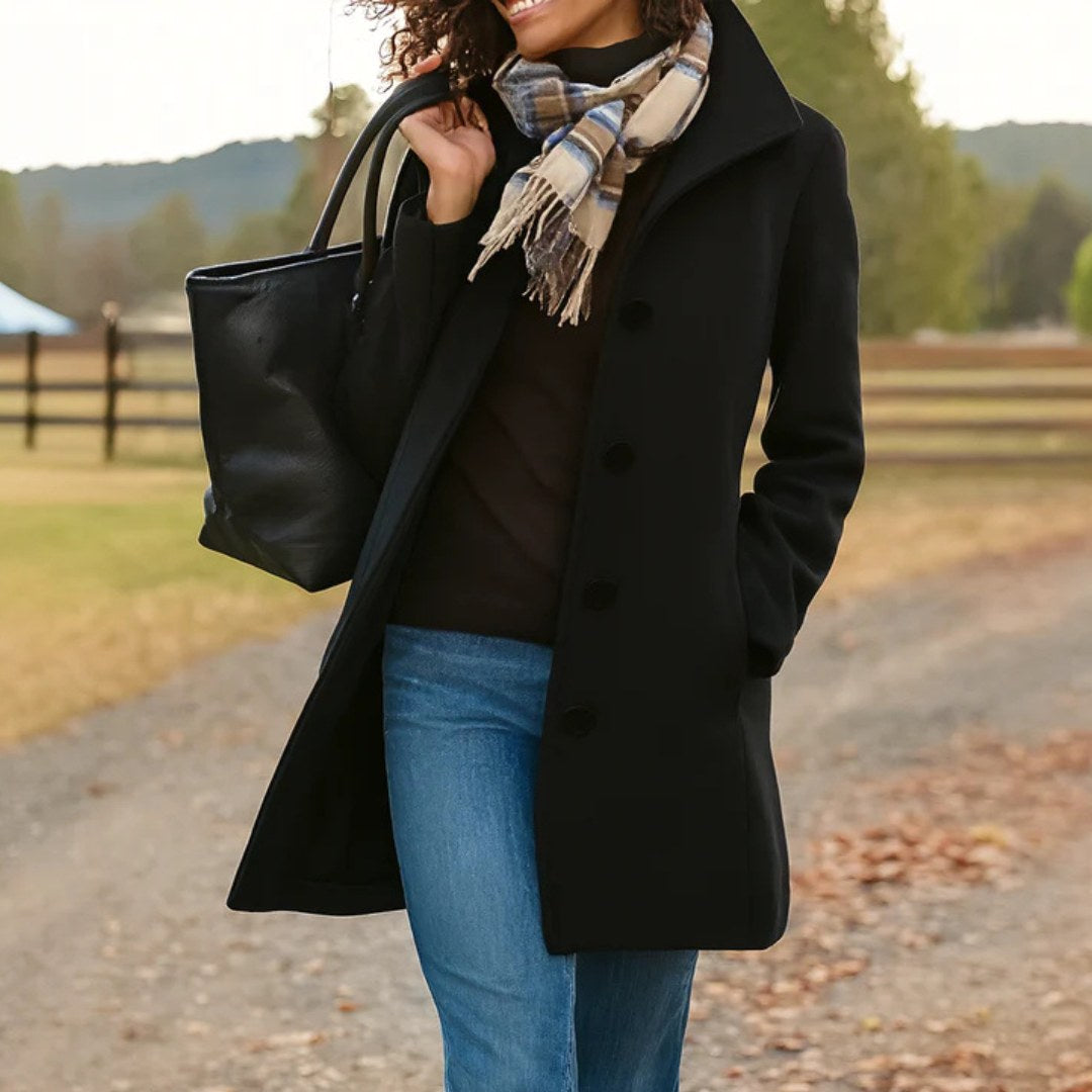 Susan | Women's Classic Button-Front Winter Coat, Tailored Autumn Coat | Bella Blue