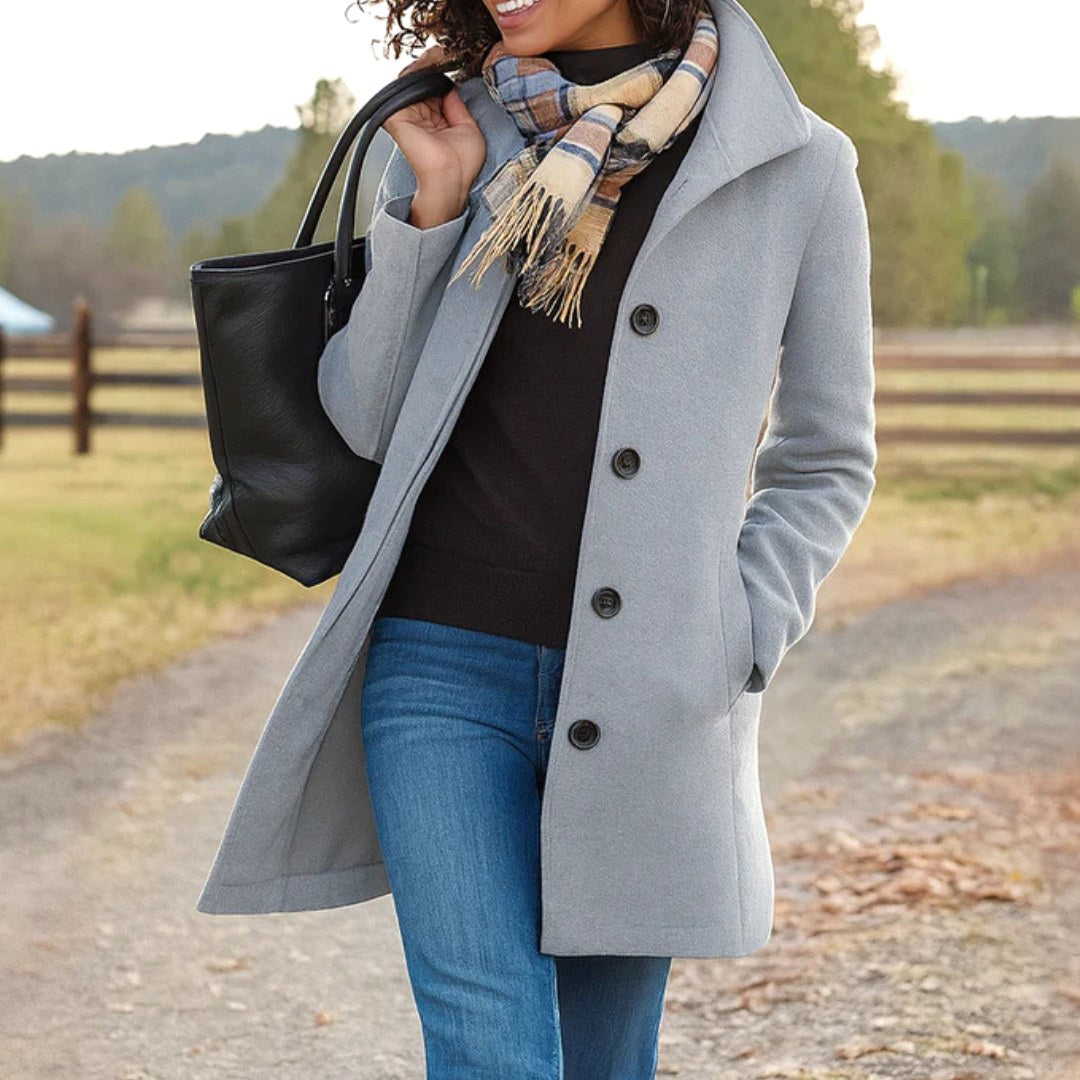 Susan | Women's Classic Button-Front Winter Coat, Tailored Autumn Coat | Bella Blue