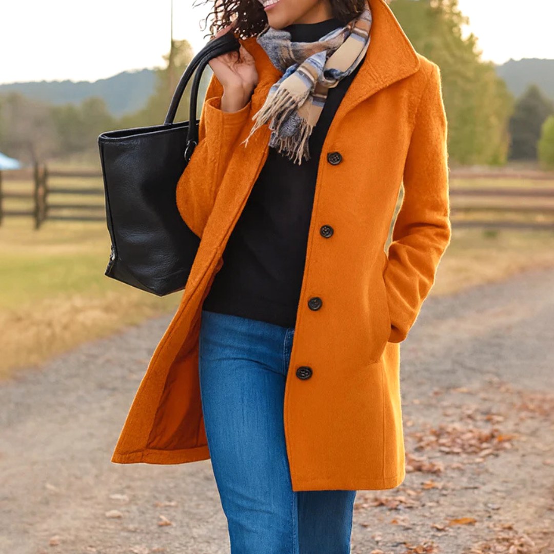 Susan | Women's Classic Button-Front Winter Coat, Tailored Autumn Coat | Bella Blue