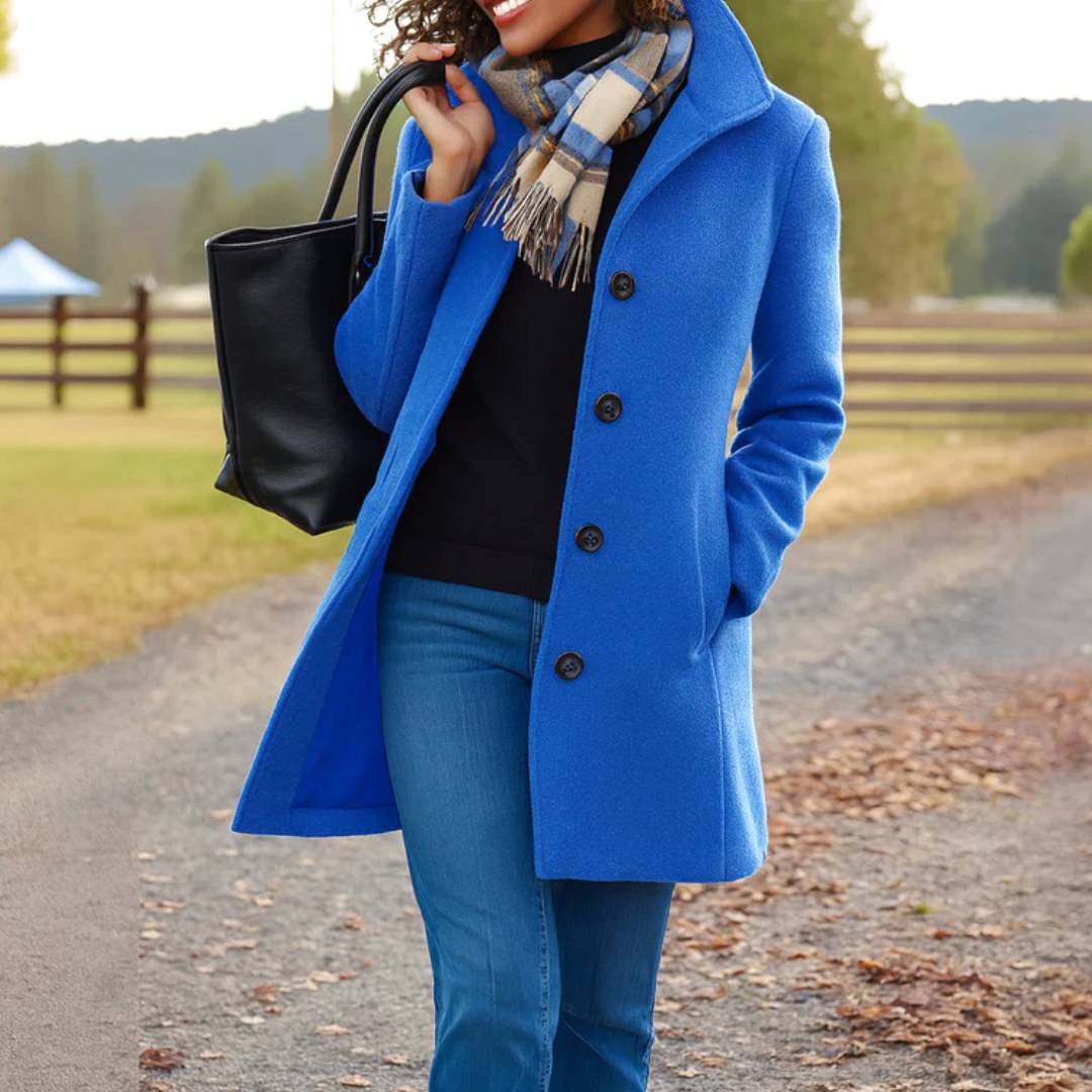 Susan | Women's Classic Button-Front Winter Coat, Tailored Autumn Coat | Bella Blue