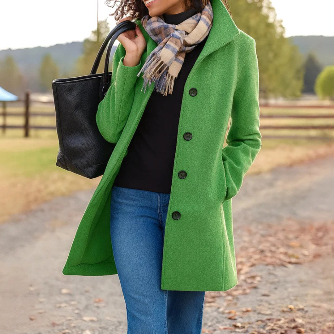 Susan | Women's Classic Button-Front Winter Coat, Tailored Autumn Coat | Bella Blue