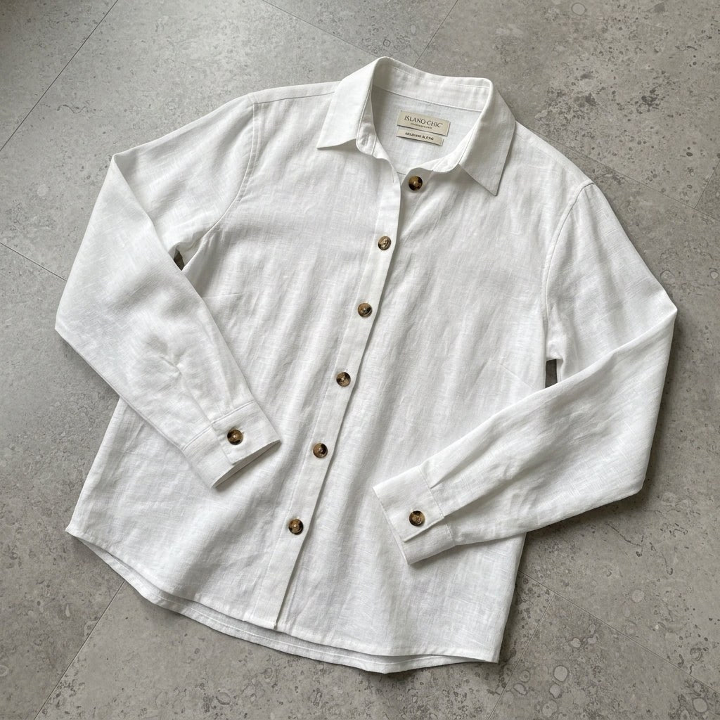 Suzanne | Women's Linen Blend Blouse with Classic Collar, Relaxed Fit Shirt | Bella Blue