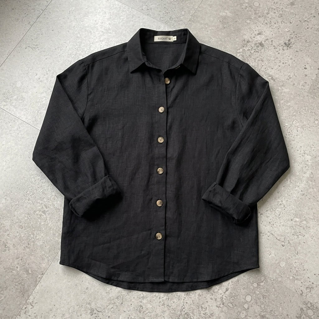 Suzanne | Women's Linen Blend Blouse with Classic Collar, Relaxed Fit Shirt | Bella Blue