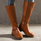Sylvia | Women's Orthopedic Leather Knee-High Boots, Block Heel Autumn Boots | Bella Blue | Light Brown