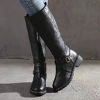 Sylvia | Women's Orthopedic Leather Knee-High Boots, Block Heel Autumn Boots | Bella Blue | DarkBrown