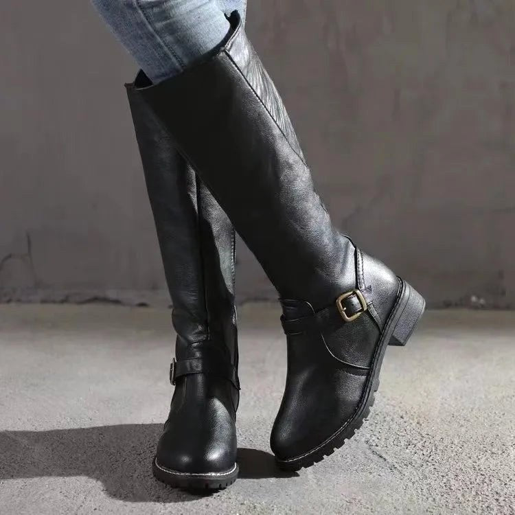 Sylvia | Women's Orthopedic Leather Knee-High Boots, Block Heel Autumn Boots | Bella Blue | DarkBrown
