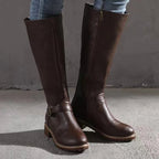 Sylvia | Women's Orthopedic Leather Knee-High Boots, Block Heel Autumn Boots | Bella Blue | Black