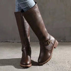 Sylvia | Women's Orthopedic Leather Knee-High Boots, Block Heel Autumn Boots | Bella Blue
