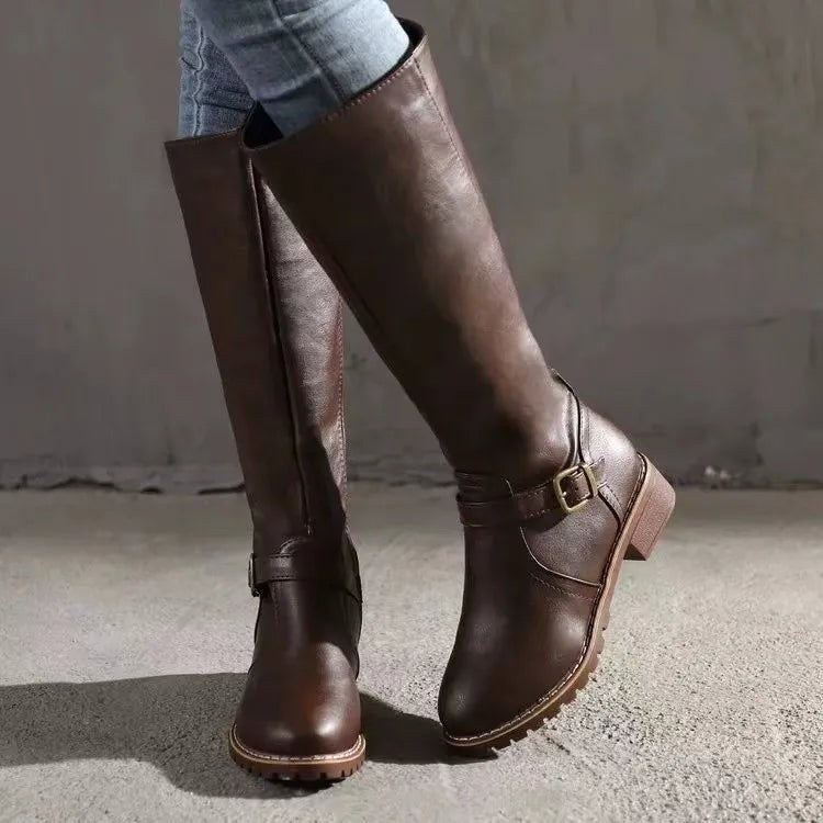 Sylvia | Women's Orthopedic Leather Knee-High Boots, Block Heel Autumn Boots | Bella Blue