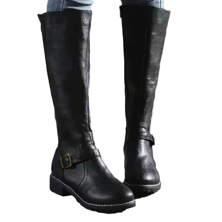 Sylvia | Women's Orthopedic Leather Knee-High Boots, Block Heel Autumn Boots | Bella Blue