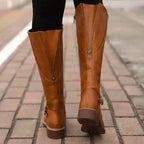 Sylvia | Women's Orthopedic Leather Knee-High Boots, Block Heel Autumn Boots | Bella Blue