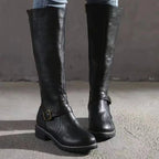 Sylvia | Women's Orthopedic Leather Knee-High Boots, Block Heel Autumn Boots | Bella Blue