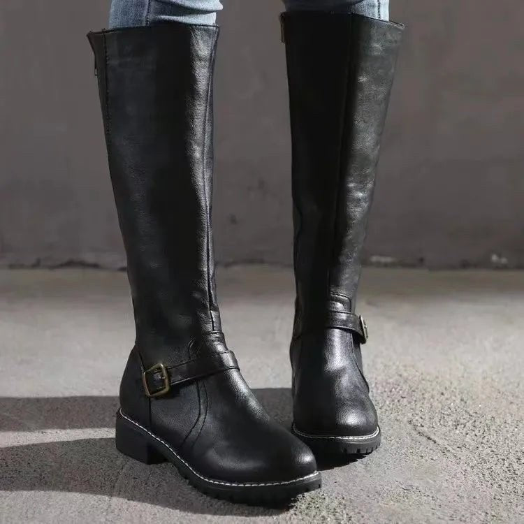 Sylvia | Women's Orthopedic Leather Knee-High Boots, Block Heel Autumn Boots | Bella Blue
