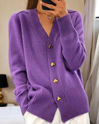 Sylvie | Women's V-Neck Button-Front Cardigan, Long Sleeve Ribbed Knit Cardigan | Bella Blue | Violet