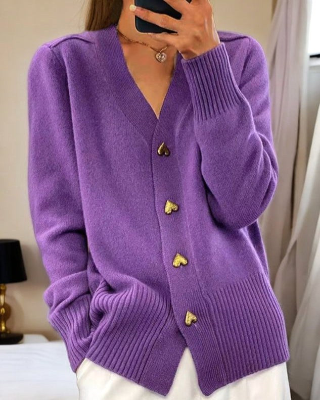 Sylvie | Women's V-Neck Button-Front Cardigan, Long Sleeve Ribbed Knit Cardigan | Bella Blue | Violet