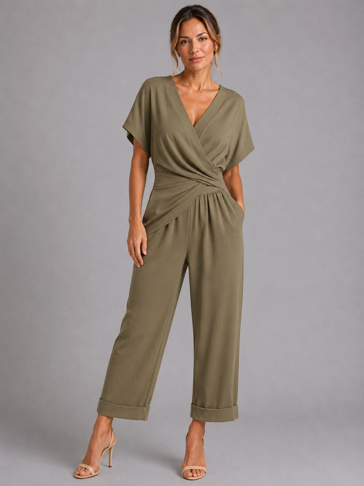 Sylvie | Women's Wrap-Front Two-Piece Set, Relaxed Cropped Trousers | Bella Blue