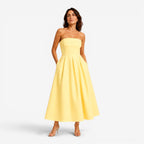 Tessa | Women's Pleated Midi Dress, Strapless Occasion Dress | Bella Blue