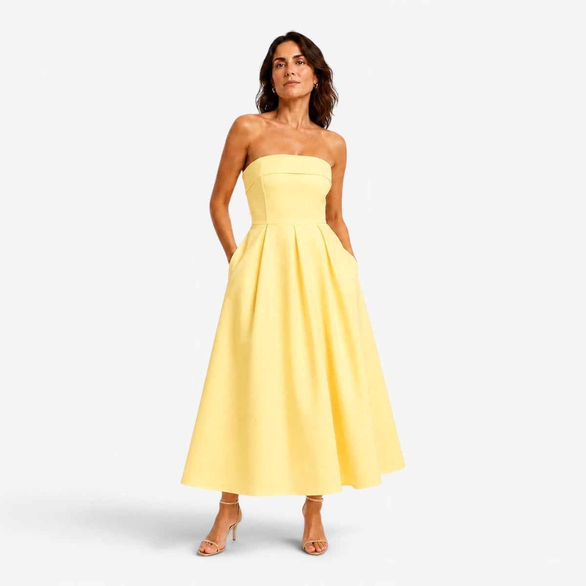 Tessa | Women's Pleated Midi Dress, Strapless Occasion Dress | Bella Blue