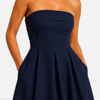 Tessa | Women's Pleated Midi Dress, Strapless Occasion Dress | Bella Blue