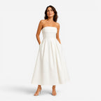 Tessa | Women's Pleated Midi Dress, Strapless Occasion Dress | Bella Blue