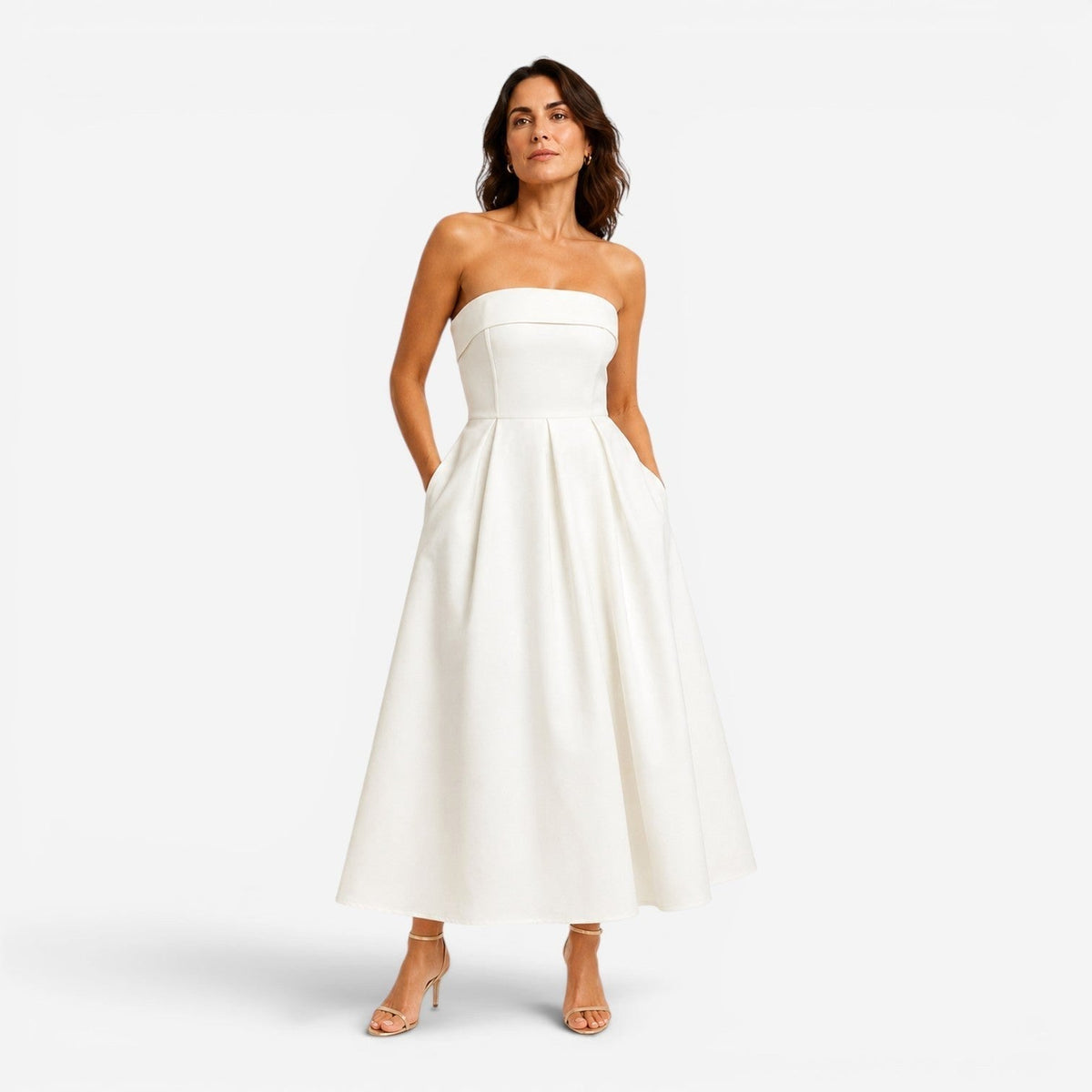 Tessa | Women's Pleated Midi Dress, Strapless Occasion Dress | Bella Blue
