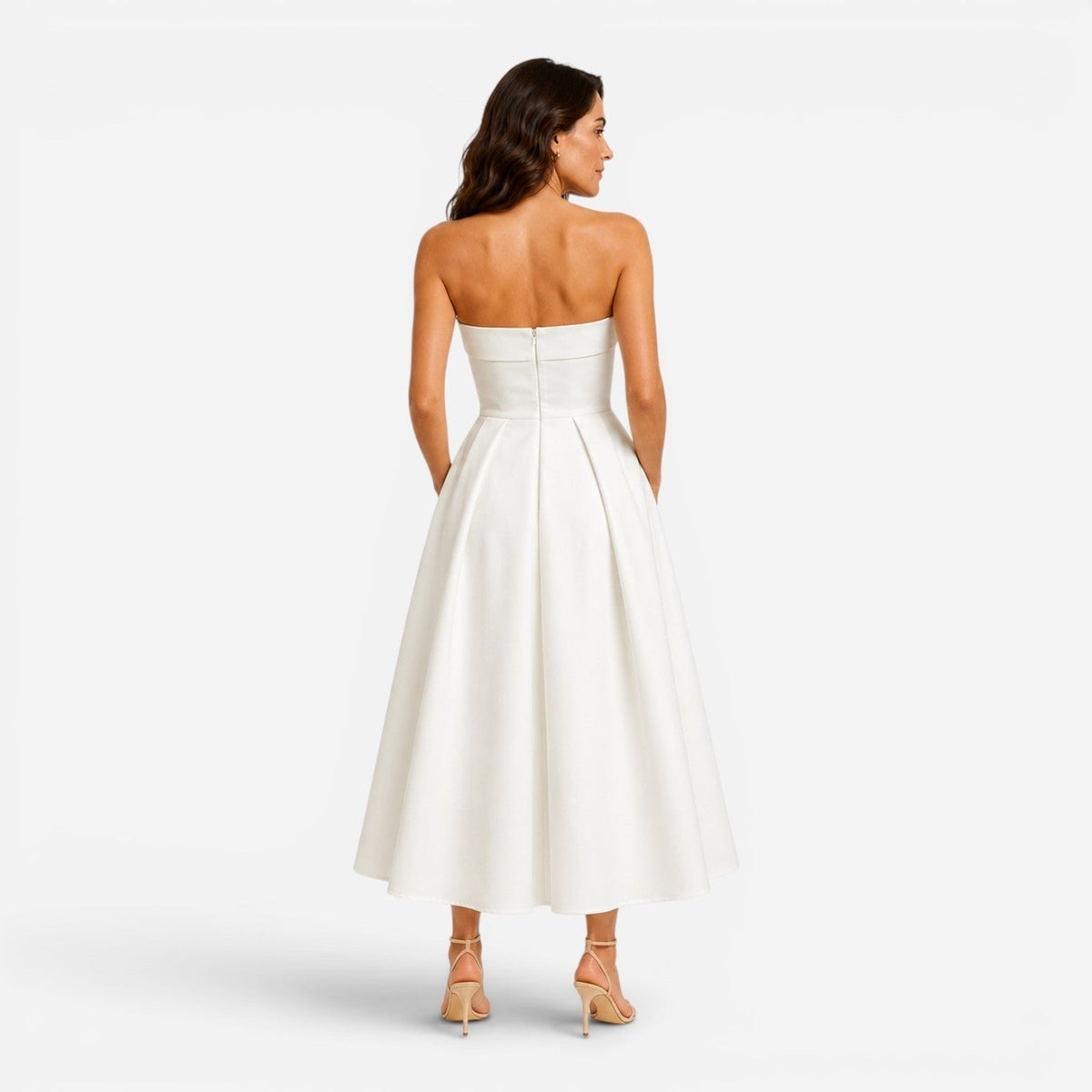 Tessa | Women's Pleated Midi Dress, Strapless Occasion Dress | Bella Blue