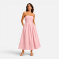 Tessa | Women's Pleated Midi Dress, Strapless Occasion Dress | Bella Blue