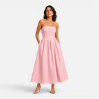 Tessa | Women's Pleated Midi Dress, Strapless Occasion Dress | Bella Blue