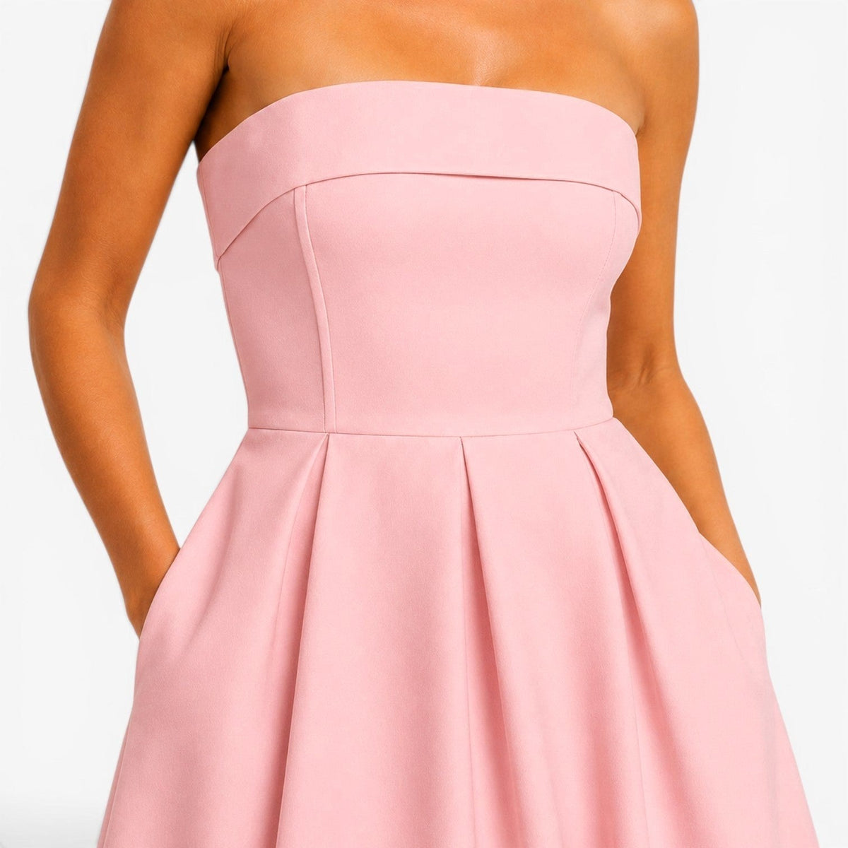 Tessa | Women's Pleated Midi Dress, Strapless Occasion Dress | Bella Blue