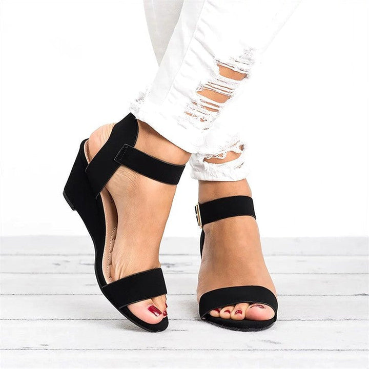 Tessa | Women's Wedge Ankle Strap Sandals - Black