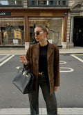 Thea | Women's Brown Suede-Effect Jacket, Button-Front Autumn Jacket | Bella Blue | Brown