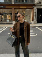 Thea | Women's Brown Suede-Effect Jacket, Button-Front Autumn Jacket | Bella Blue | Brown