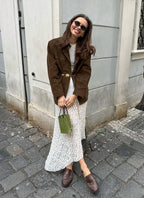 Thea | Women's Brown Suede-Effect Jacket, Button-Front Autumn Jacket | Bella Blue
