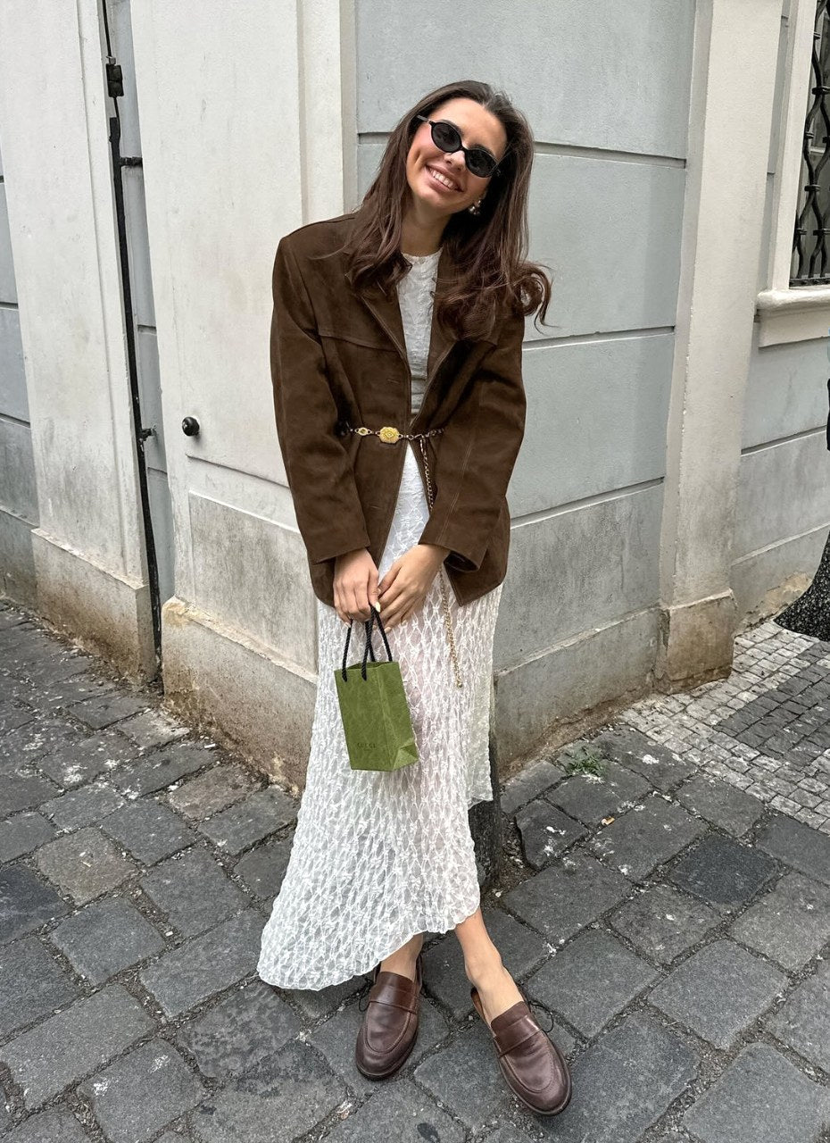 Thea | Women's Brown Suede-Effect Jacket, Button-Front Autumn Jacket | Bella Blue