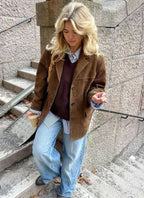 Thea | Women's Brown Suede-Effect Jacket, Button-Front Autumn Jacket | Bella Blue