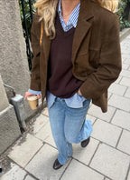 Thea | Women's Brown Suede-Effect Jacket, Button-Front Autumn Jacket | Bella Blue