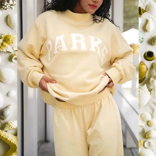 Thea | Women's Mock Neck Knit Sweatshirt, Varsity Letter Jumper | Bella Blue