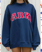 Thea | Women's Mock Neck Knit Sweatshirt, Varsity Letter Jumper | Bella Blue